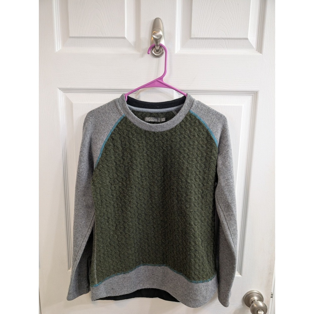 Prana Wool Blend Pullover Women Green Gray Textured Cable‎ Knit Sweater - Size S